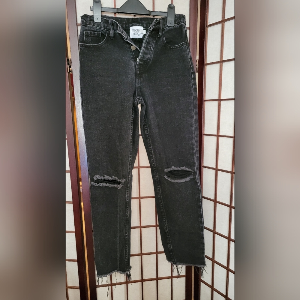PRINCESS POLLY Black Distressed skinny straight jeans